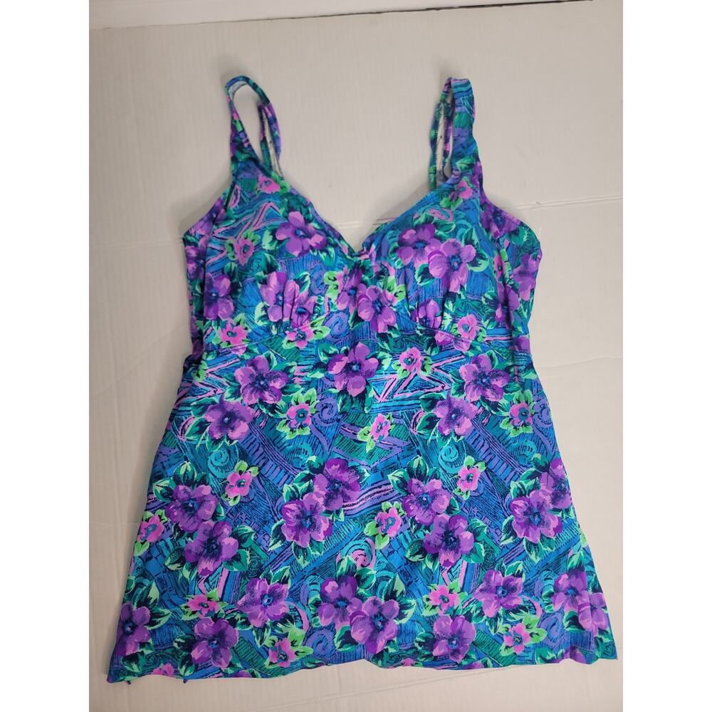 Maxine of Hollywood 80's Style Vintage Tropical Swim Dress Plus Size 28W Hawaii